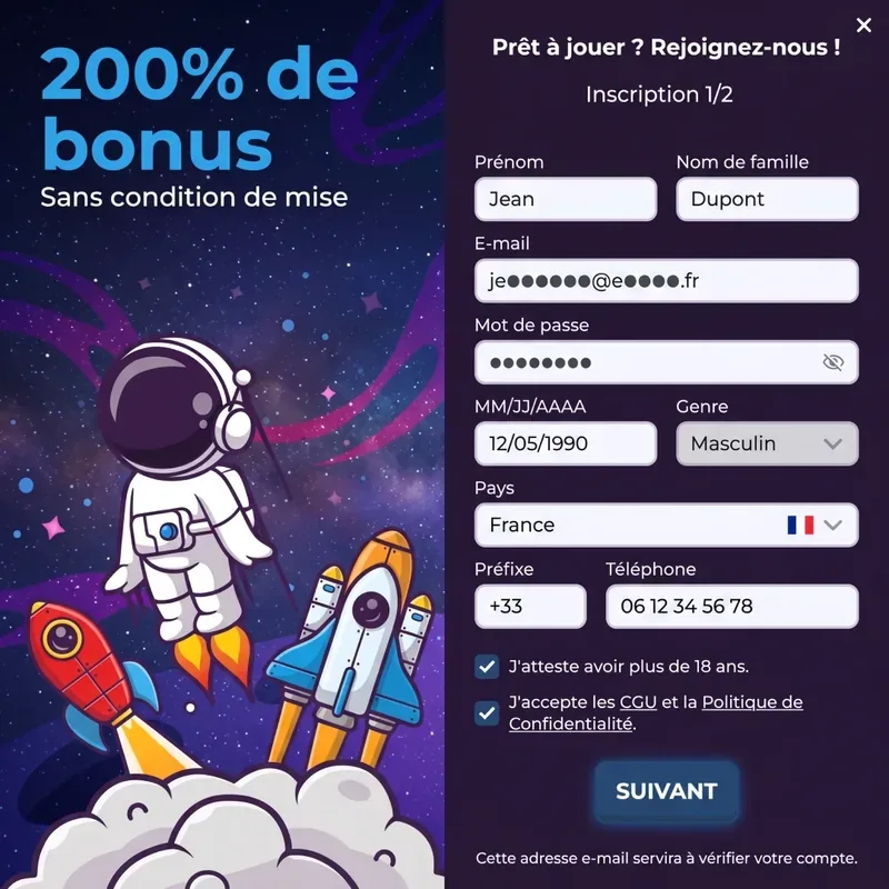 Inscription sur Jackpot Bob